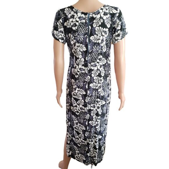 Royal Creations Hibiscus Gray/White Summer Midi Dress SMALL - Picture 3 of 13
